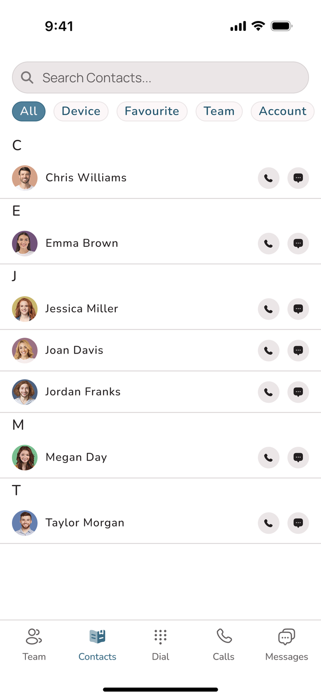 VOCPhone contacts on mobile