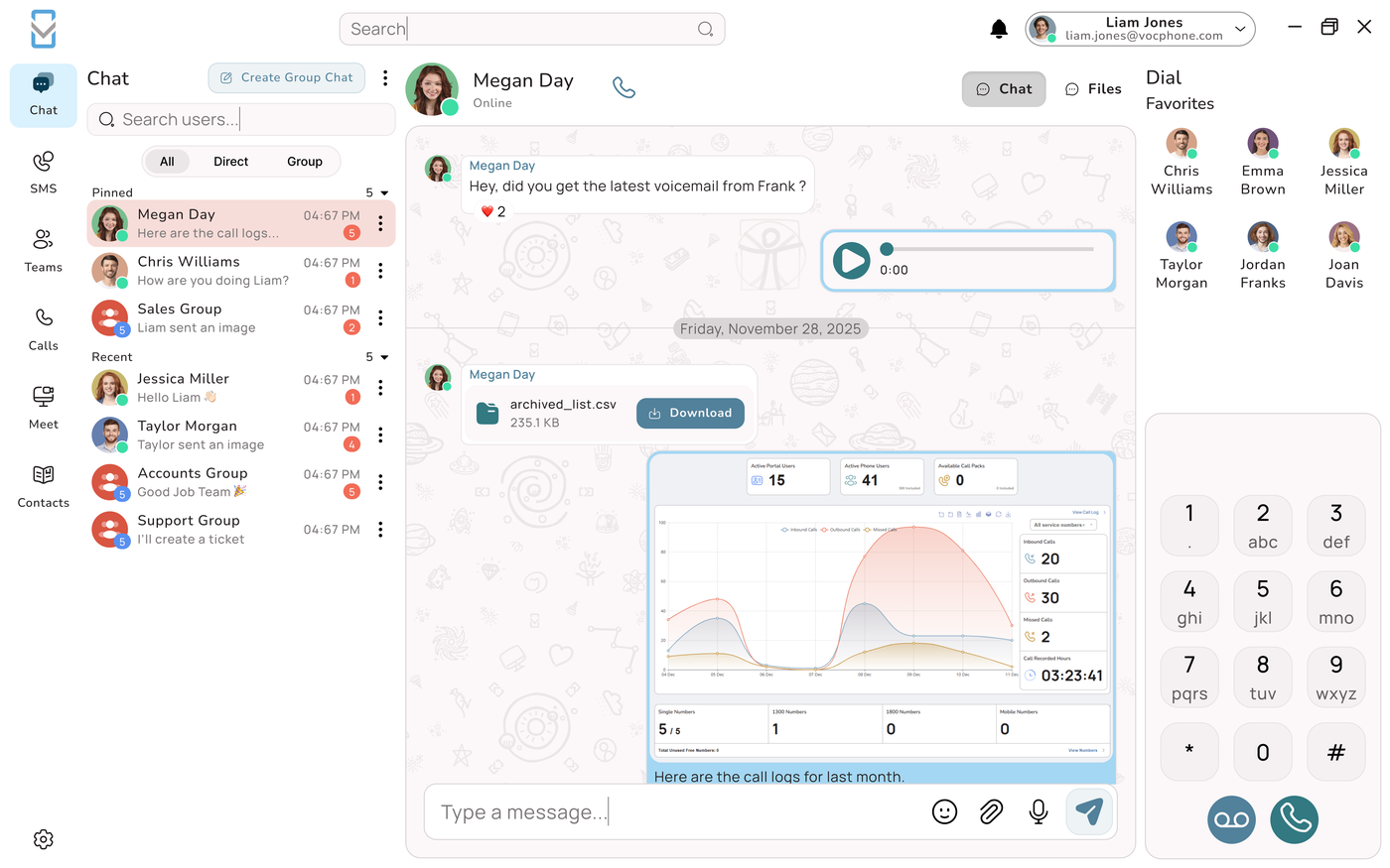 VOCPhone team chat in the desktop app
