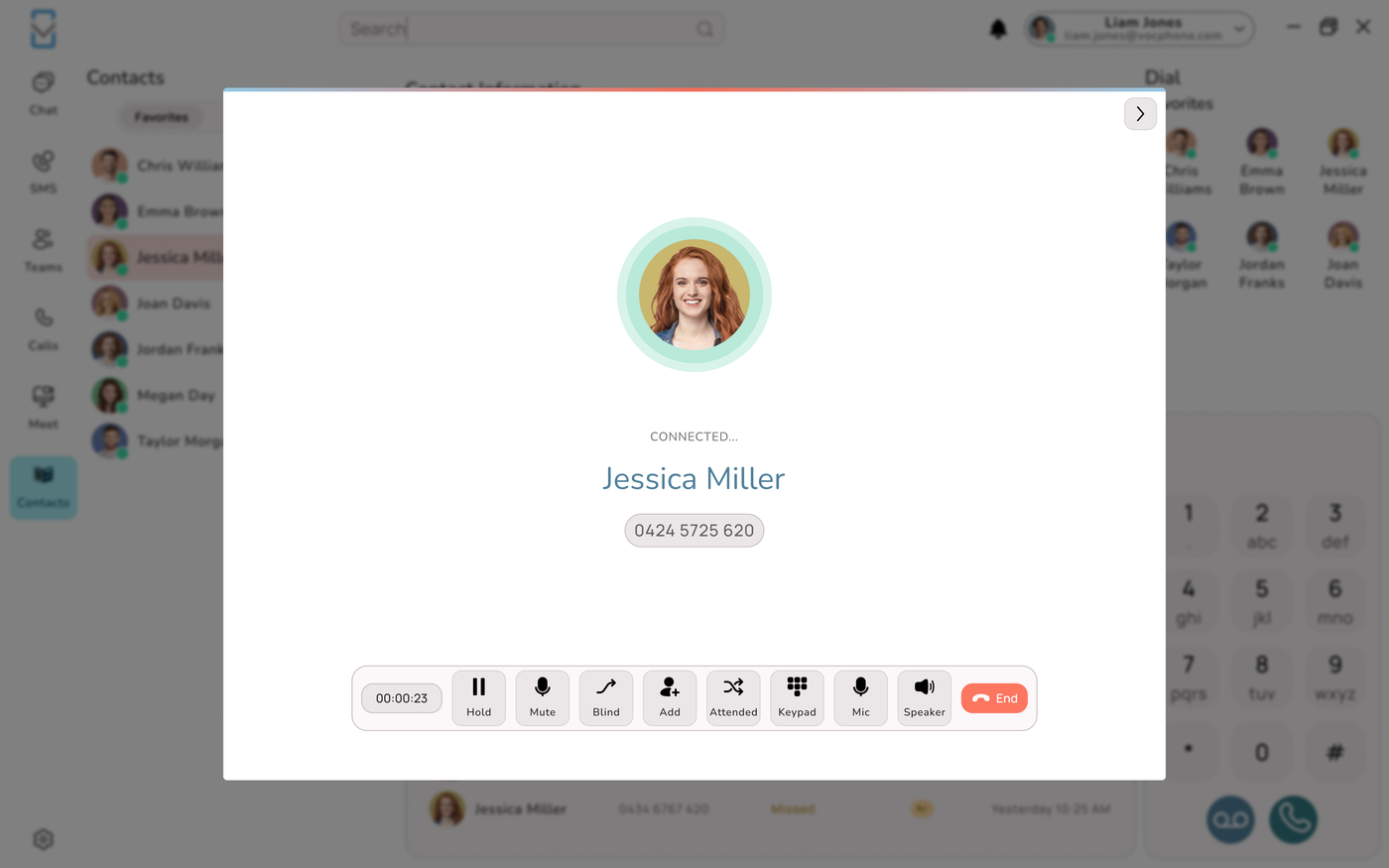 VOCPhone desktop app in a live call