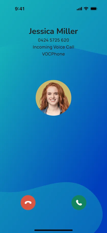 VOCPhone mobile app incoming call screen